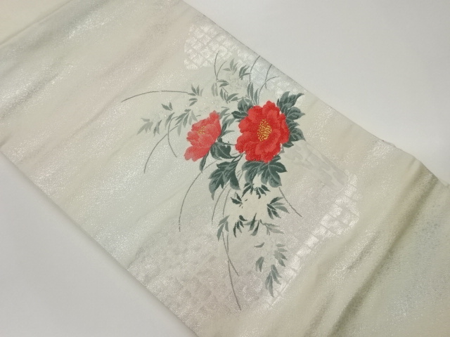 JAPANESE NAGOYA OBI / WOVEN PEONY